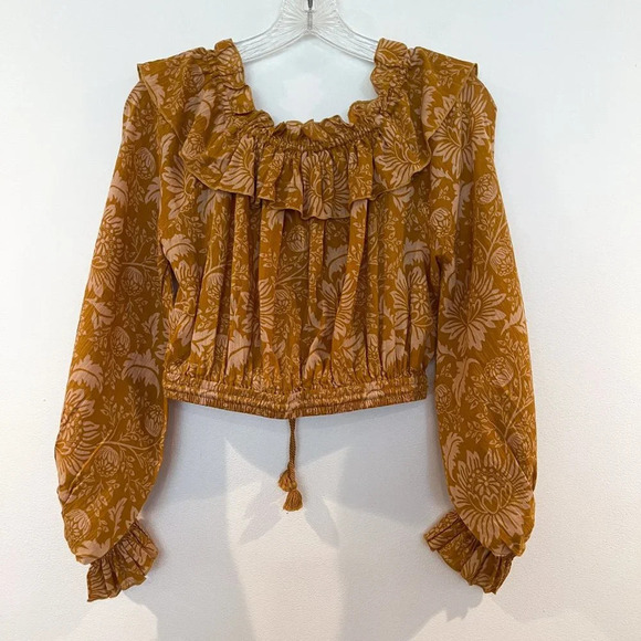 Spell & the Gypsy Lioness Gold Floral Bohemian Cropped Long Sleeve & Skirt Set M - Picture 3 of 10